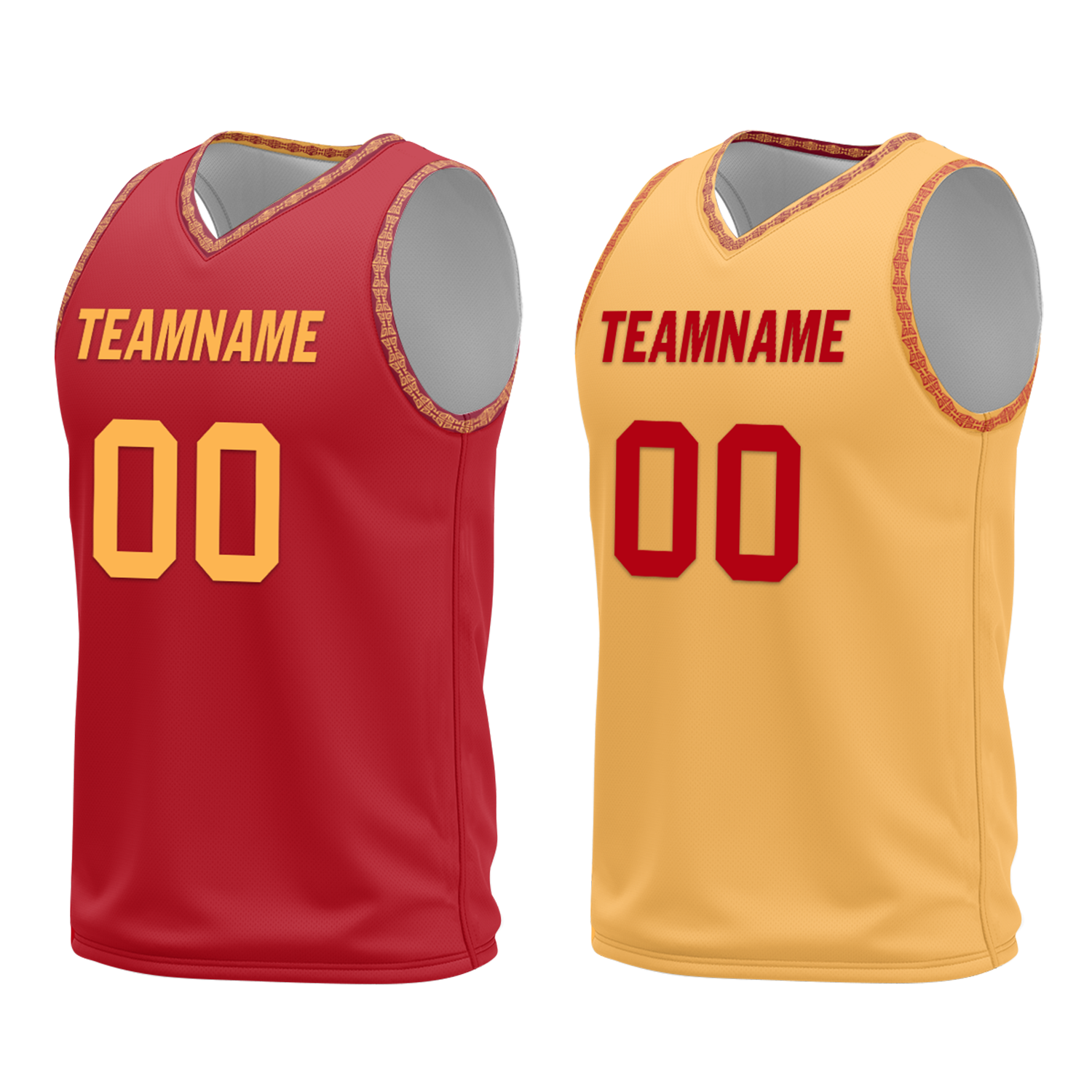 Custom Red Yellow Classic Style Reversible Basketball Uniform Personalized COOLMAX BBJR-D017011
