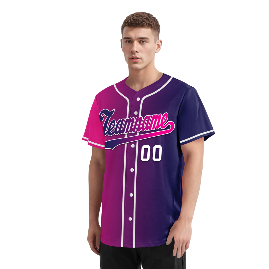 Custom Pink Blue Gradient Fashion Personalized Authentic Baseball Jersey BSBJ01-D0a7aab