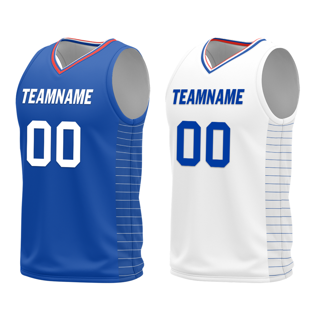 Custom Blue White Classic Style Reversible Basketball Uniform Personalized COOLMAX BBJR-D017031
