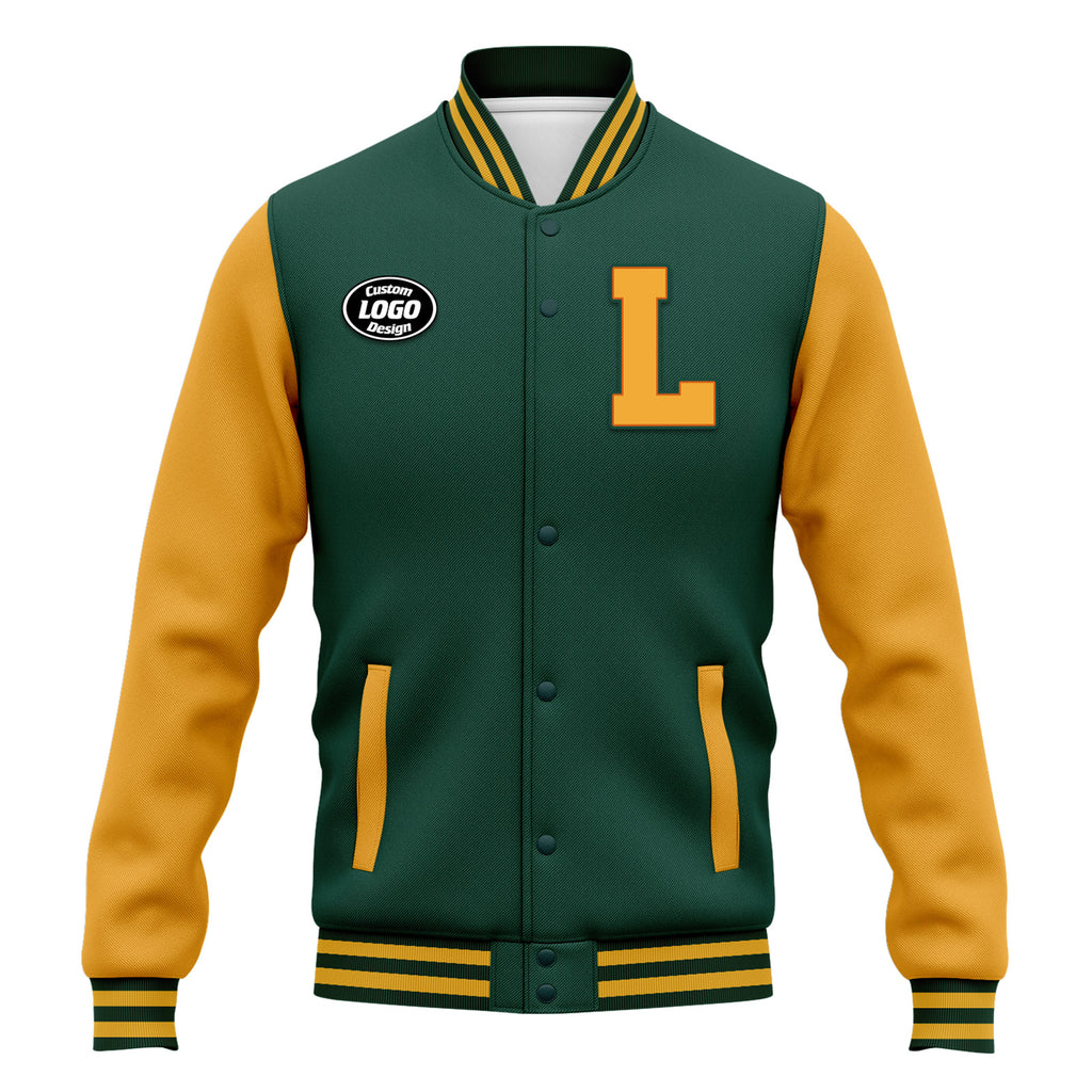 Custom Green Yellow Waterproof Jacket Bomber Full-Snap Varsity Letterman Personalized Jacket FZ007CD-D020316-9