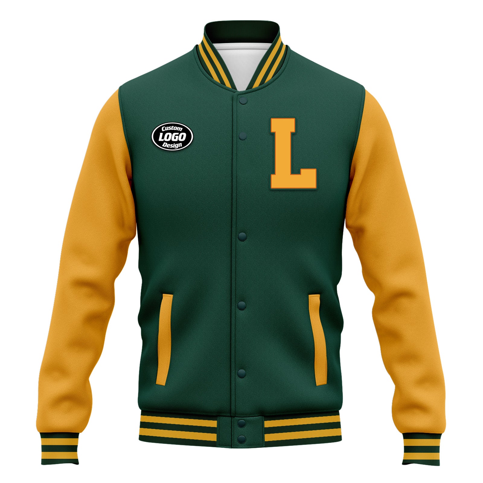 Custom Green Yellow Waterproof Jacket Bomber Full-Snap Varsity Letterman Personalized Jacket FZ007CD-D020316-9