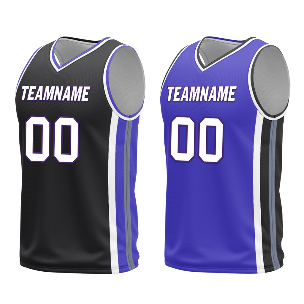 Custom Black Blue Classic Style Reversible Basketball Uniform Personalized COOLMAX BBJR-D017036