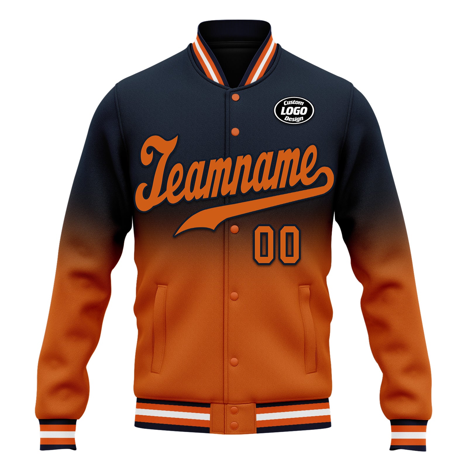 Custom Blue Orange Fade Fashion Jacket Bomber Full-Snap Varsity Letterman Personalized Jacket FZ005-D020229-8