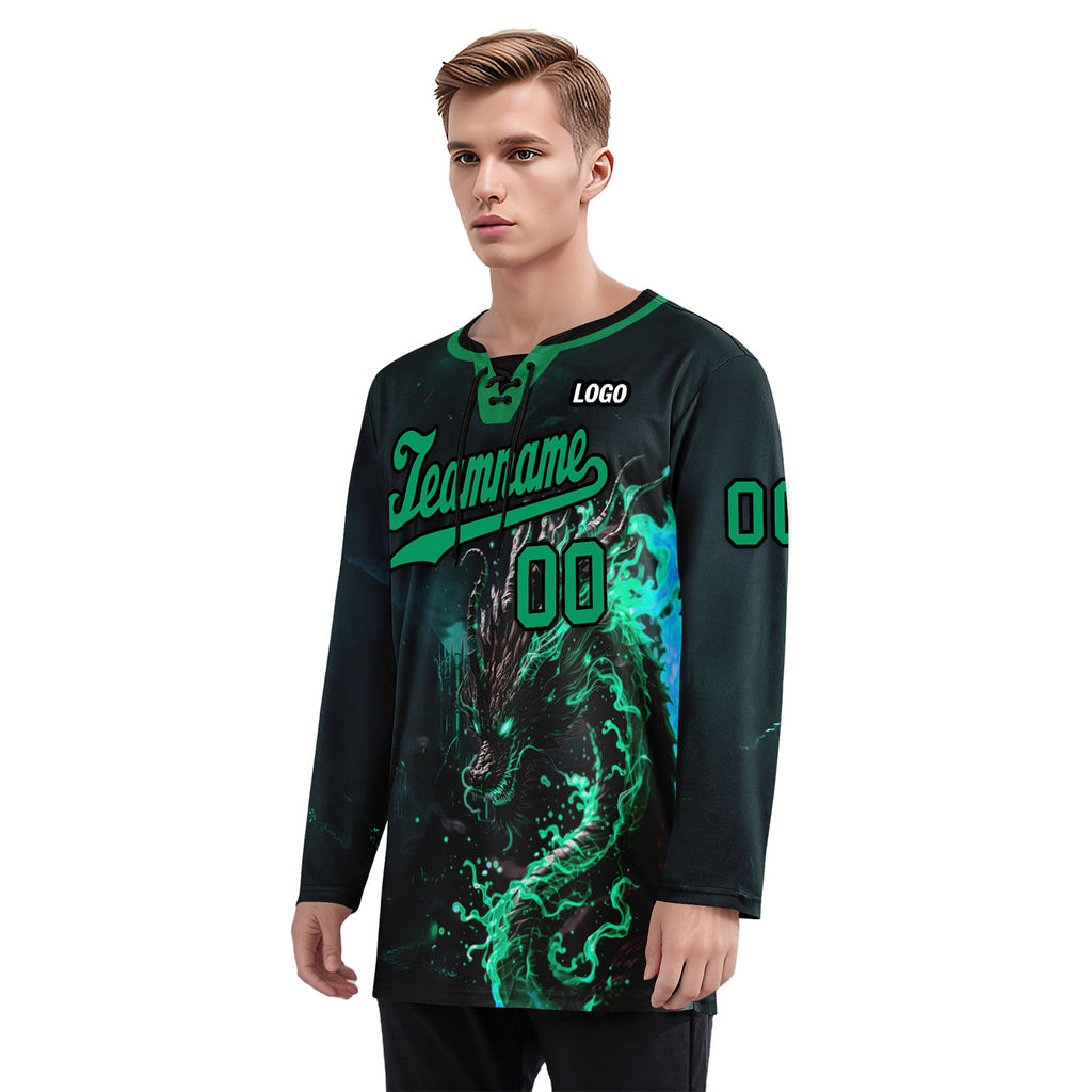 Custom Dark gray Green Gothic Personalized Hockey Jersey HCKJ01-E0601-03