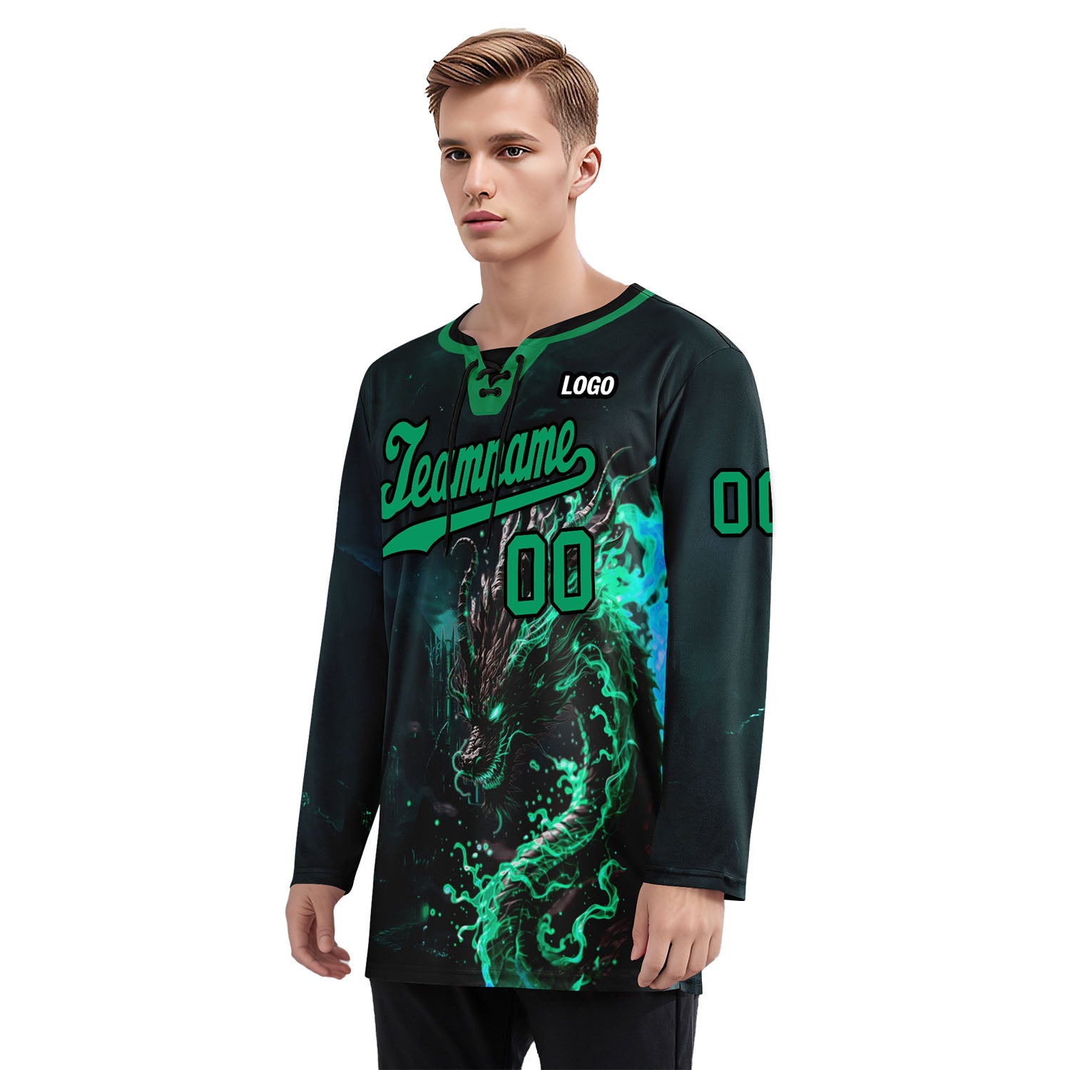 Custom Dark gray Green Gothic Personalized Hockey Jersey HCKJ01-E0601-03