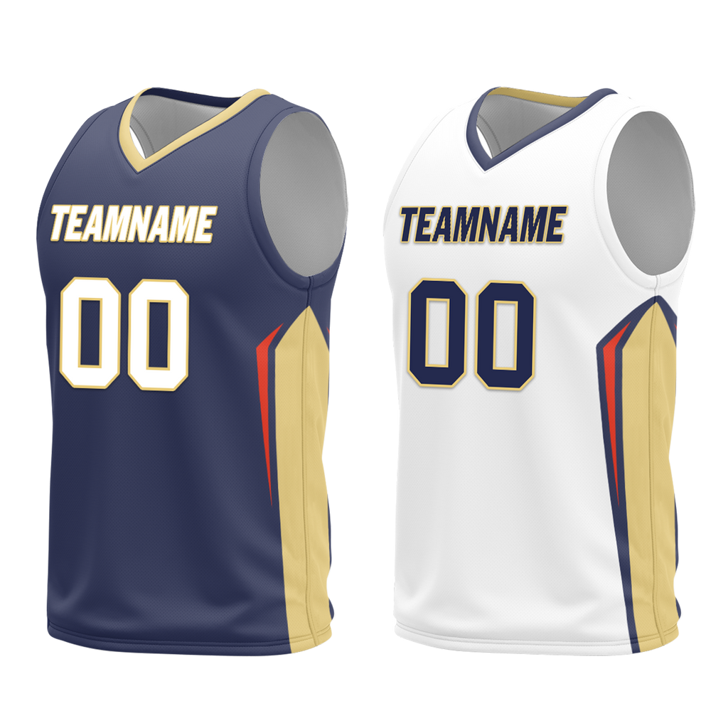 Custom Blue White Classic Style Reversible Basketball Uniform Personalized COOLMAX BBJR-D017050