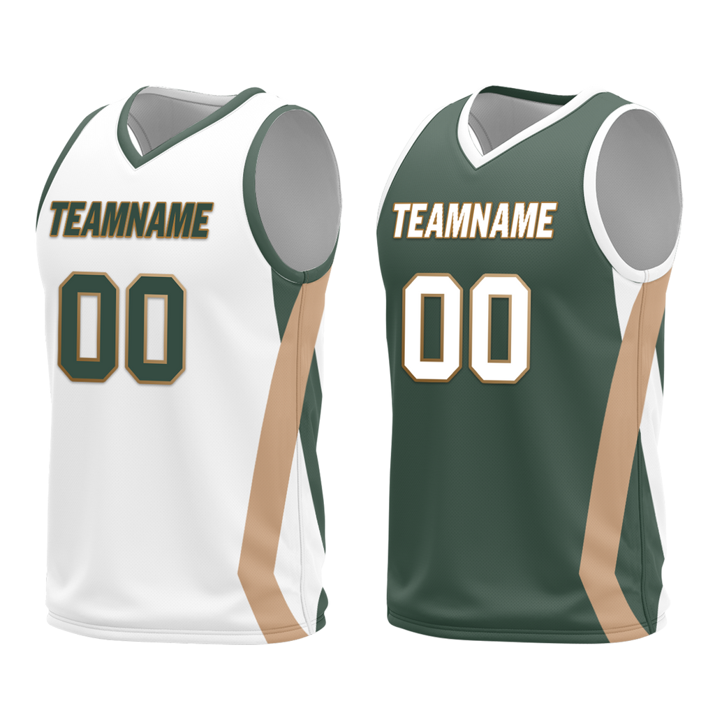 Custom White Green Classic Style Reversible Basketball Uniform Personalized COOLMAX BBJR-D017002