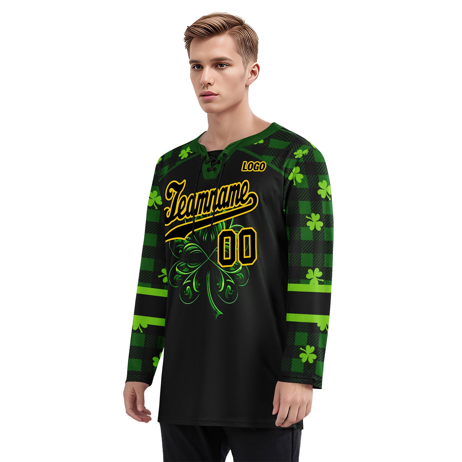 Custom Four-leaf clover Personalized Hockey Jersey HCKJ01-E0615-8