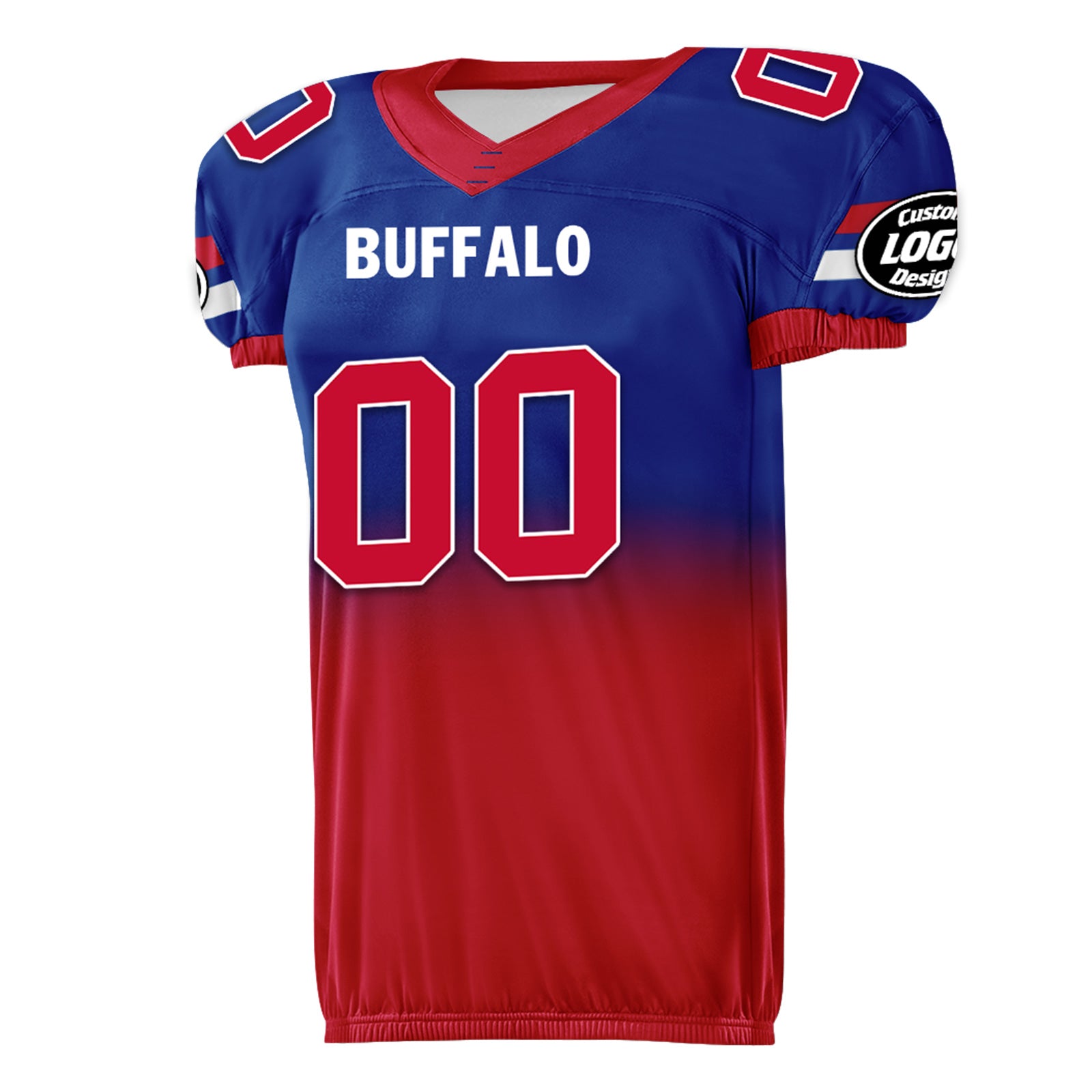 Custom Blue Red Fade Fashion Buffalo High-Performance American Football Jersey FBJ06-D020252-4