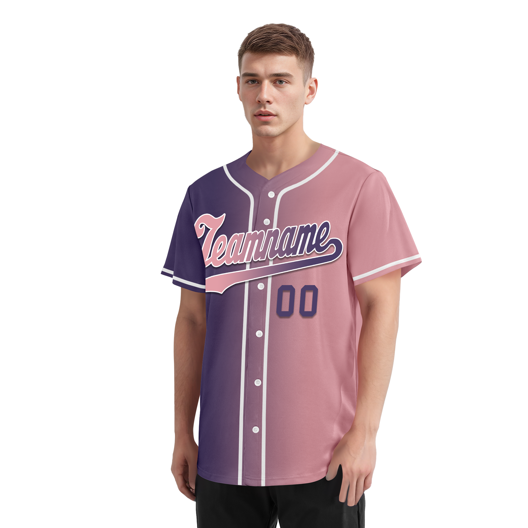 Custom Purple Pink Gradient Fashion Personalized Authentic Baseball Jersey BSBJ01-D0a7a0e