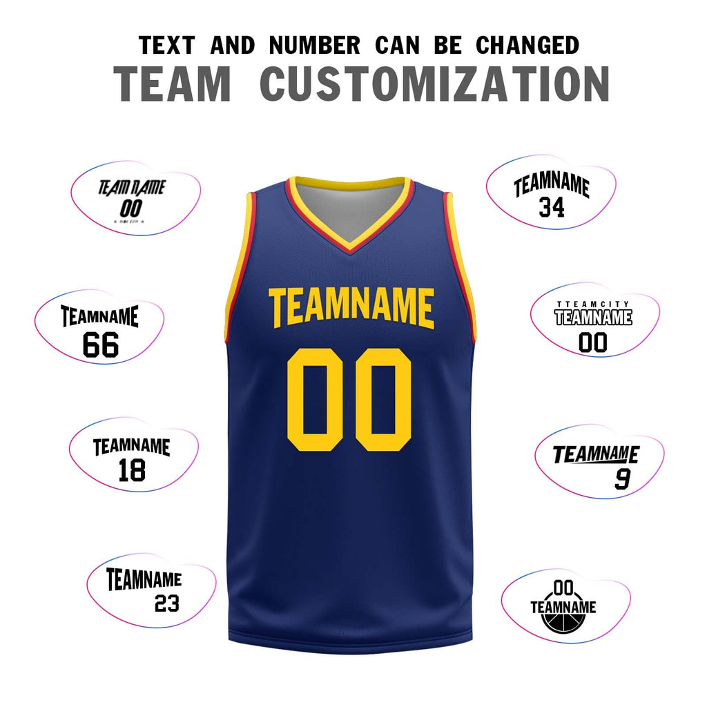 Custom Navy Blue Red Gold Golden State City Edition Personalized Reversible Basketball Set Sports Basketball Jersey BBJ01R-D0610-10-COOLMAX