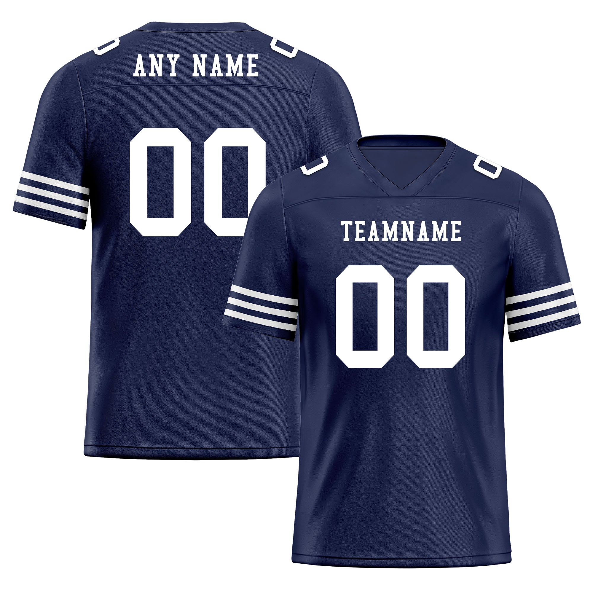 Custom Dark Blue White Striped Sleeves Personalized Authentic Football Jersey FBJ02-D06035