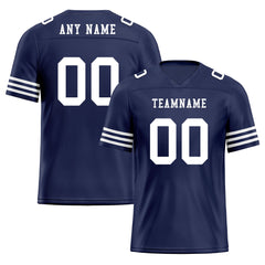 Custom Dark Blue White Striped Sleeves Personalized Authentic Football Jersey FBJ02-D06035