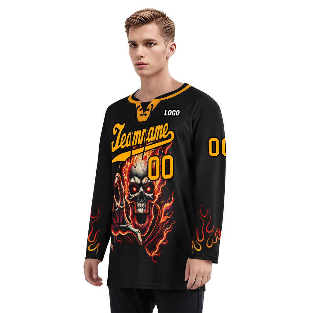 Custom Black Orange Gothic Personalized Hockey Jersey HCKJ01-E0601-02