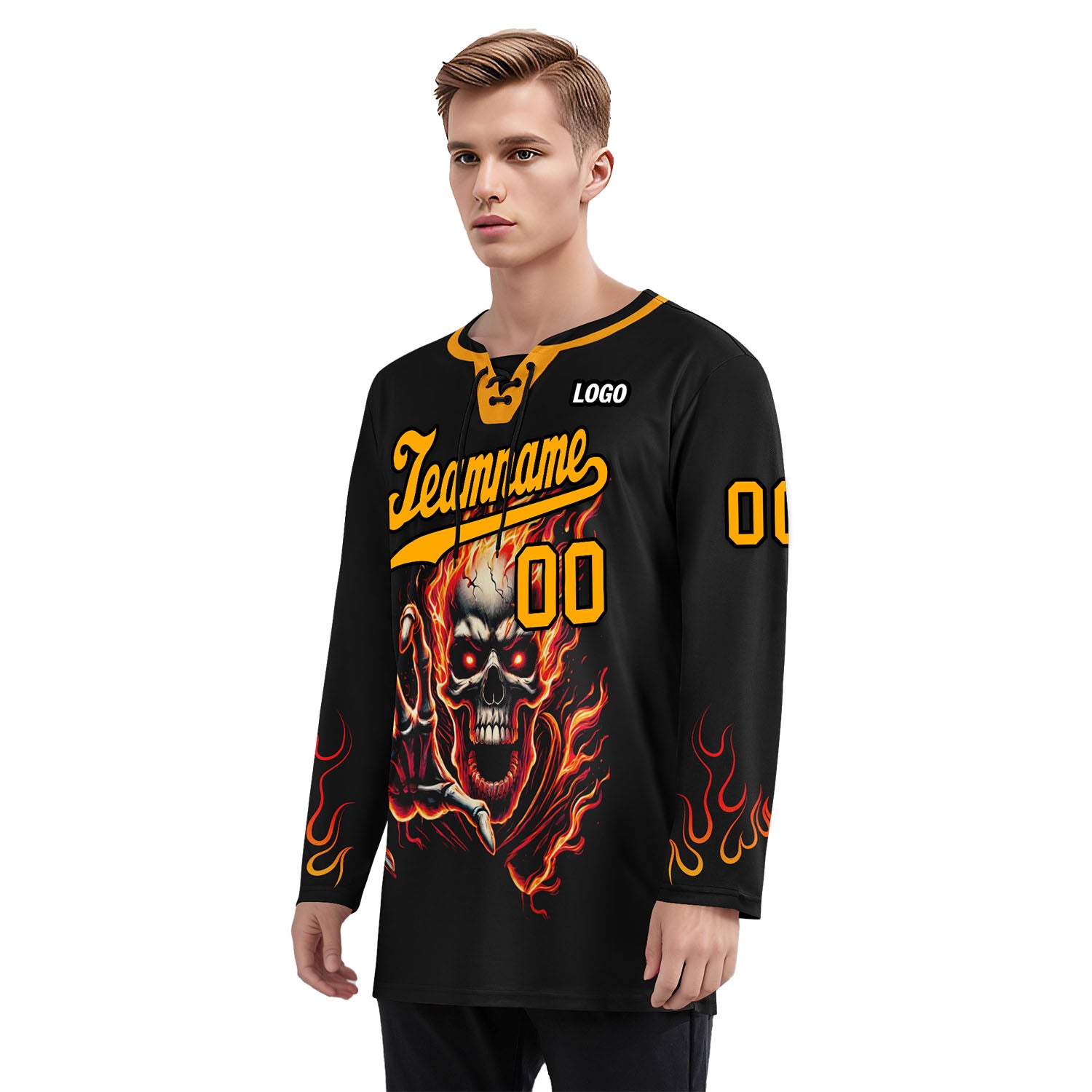 Custom Black Orange Gothic Personalized Hockey Jersey HCKJ01-E0601-02