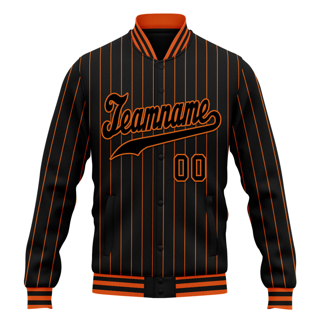Custom Black Orange Stripe Fashion Jacket Bomber Full-Snap Varsity Letterman Personalized Jacket FZ005-D020219-3