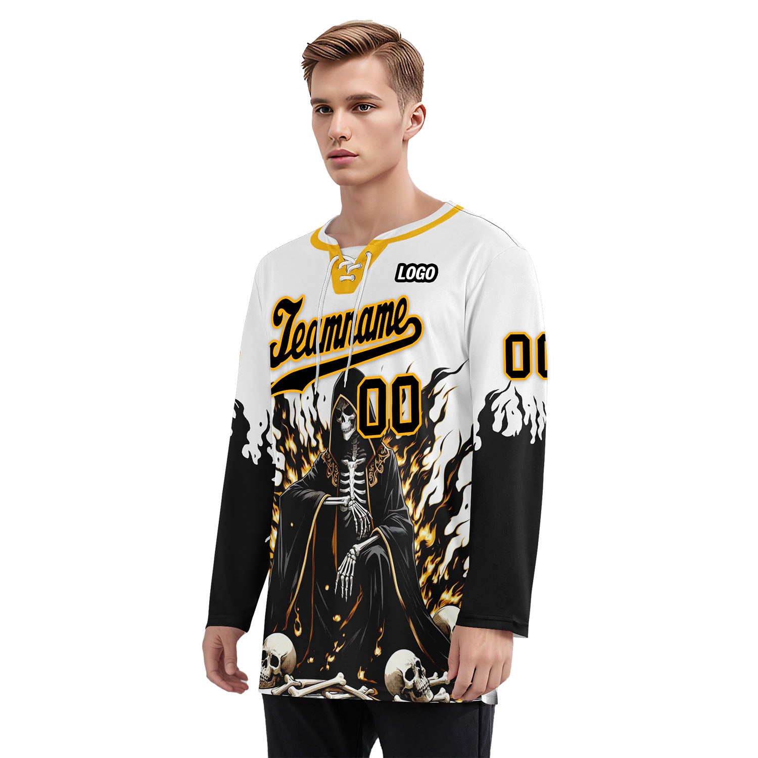 Custom White Black Gold Gothic Personalized Hockey Jersey HCKJ01-E0601-13