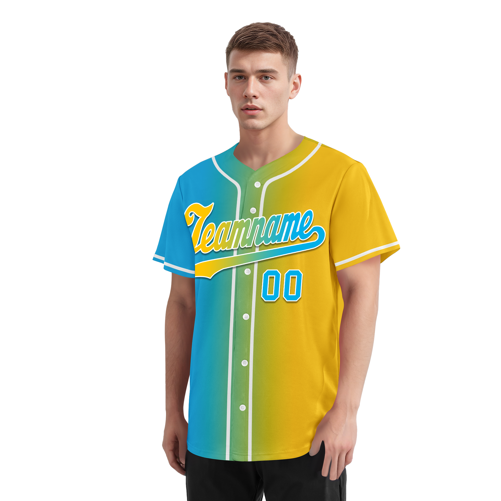 Custom Blue Yellow Gradient Fashion Personalized Authentic Baseball Jersey BSBJ01-D0a709b