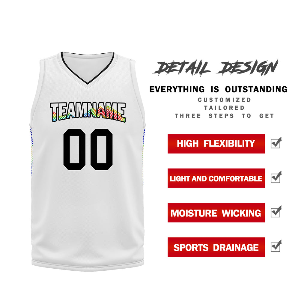 Custom White Rainbow City Edition Personalized Sports Uniform Authentic Basketball Jersey BBJ01-D06101-8