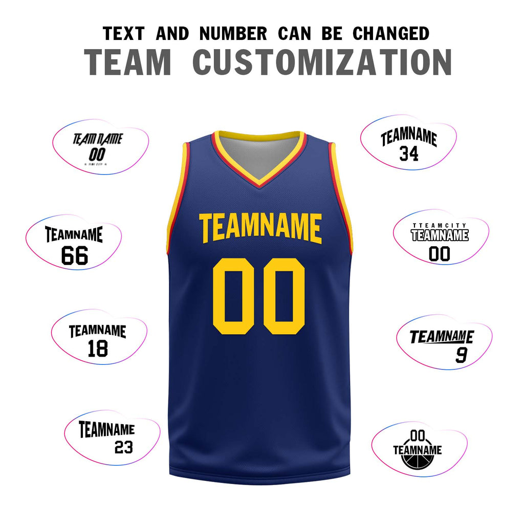 Custom Navy Blue Red Gold Golden State City Edition Personalized Reversible Basketball Set Sports Basketball Jersey BBJ01R-D0610-10