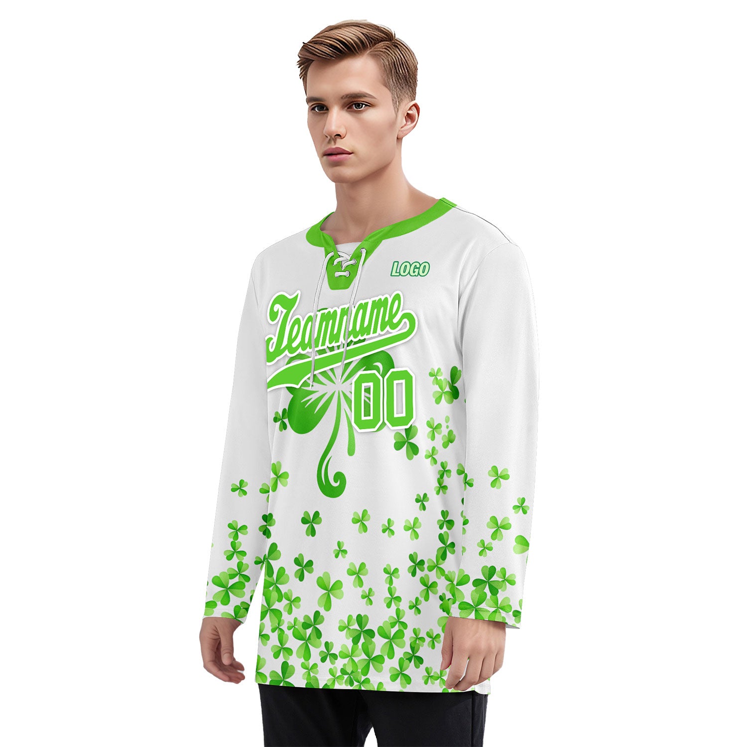 Custom Four-leaf clover Personalized Hockey Jersey HCKJ01-E0615-4