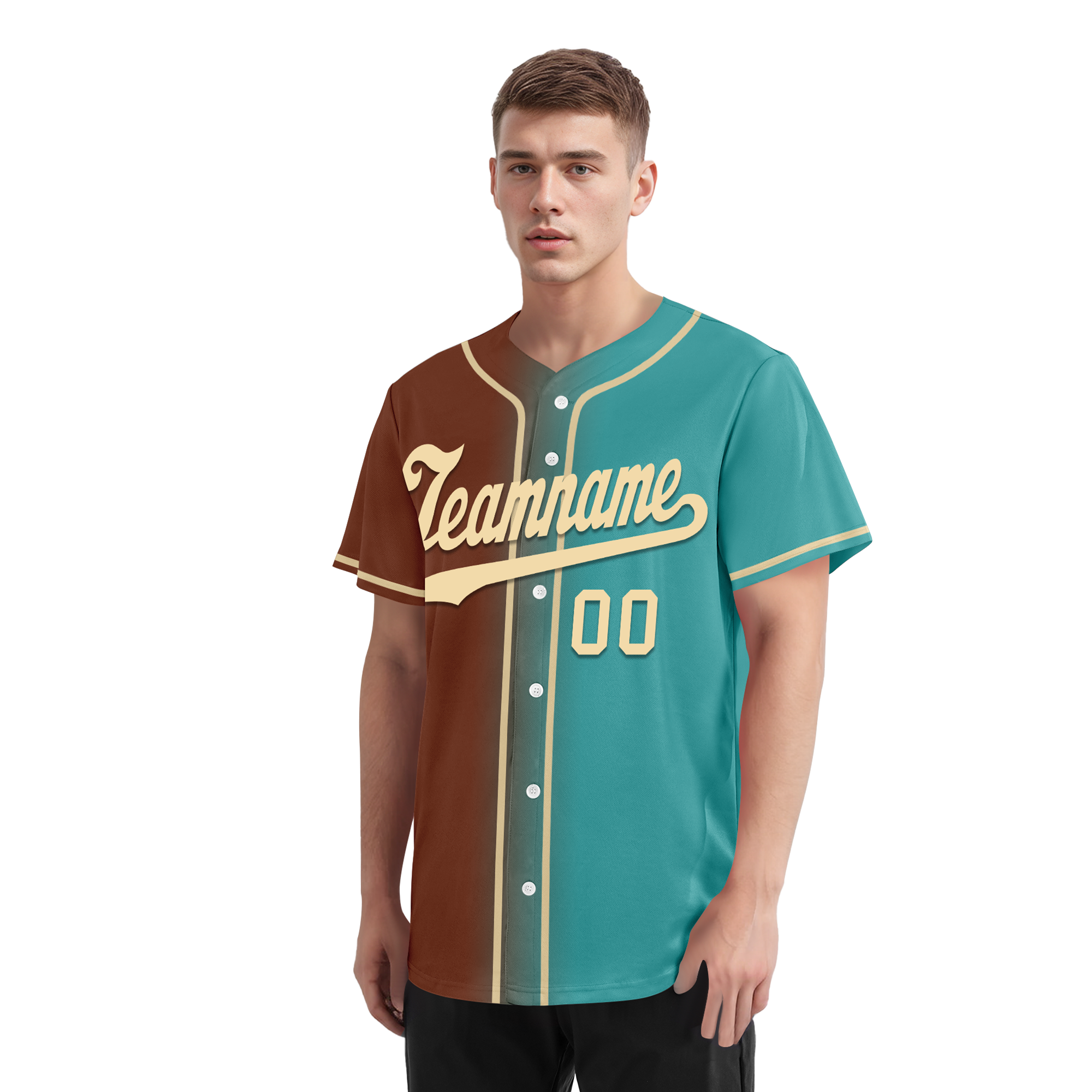 Custom Brown Cyan Gradient Fashion Personalized Authentic Baseball Jersey BSBJ01-D0a7088