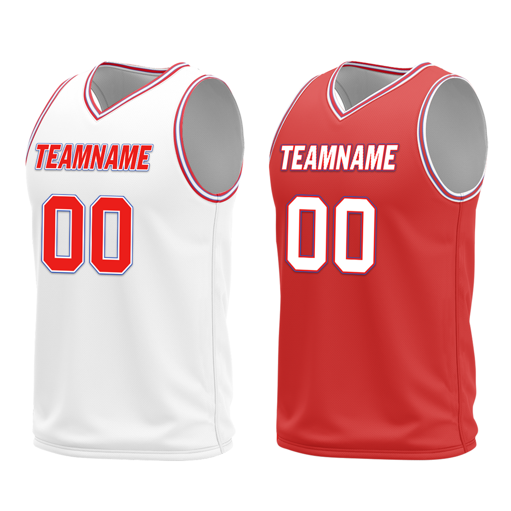 Custom White Red Classic Style Reversible Basketball Uniform Personalized COOLMAX BBJR-D017041