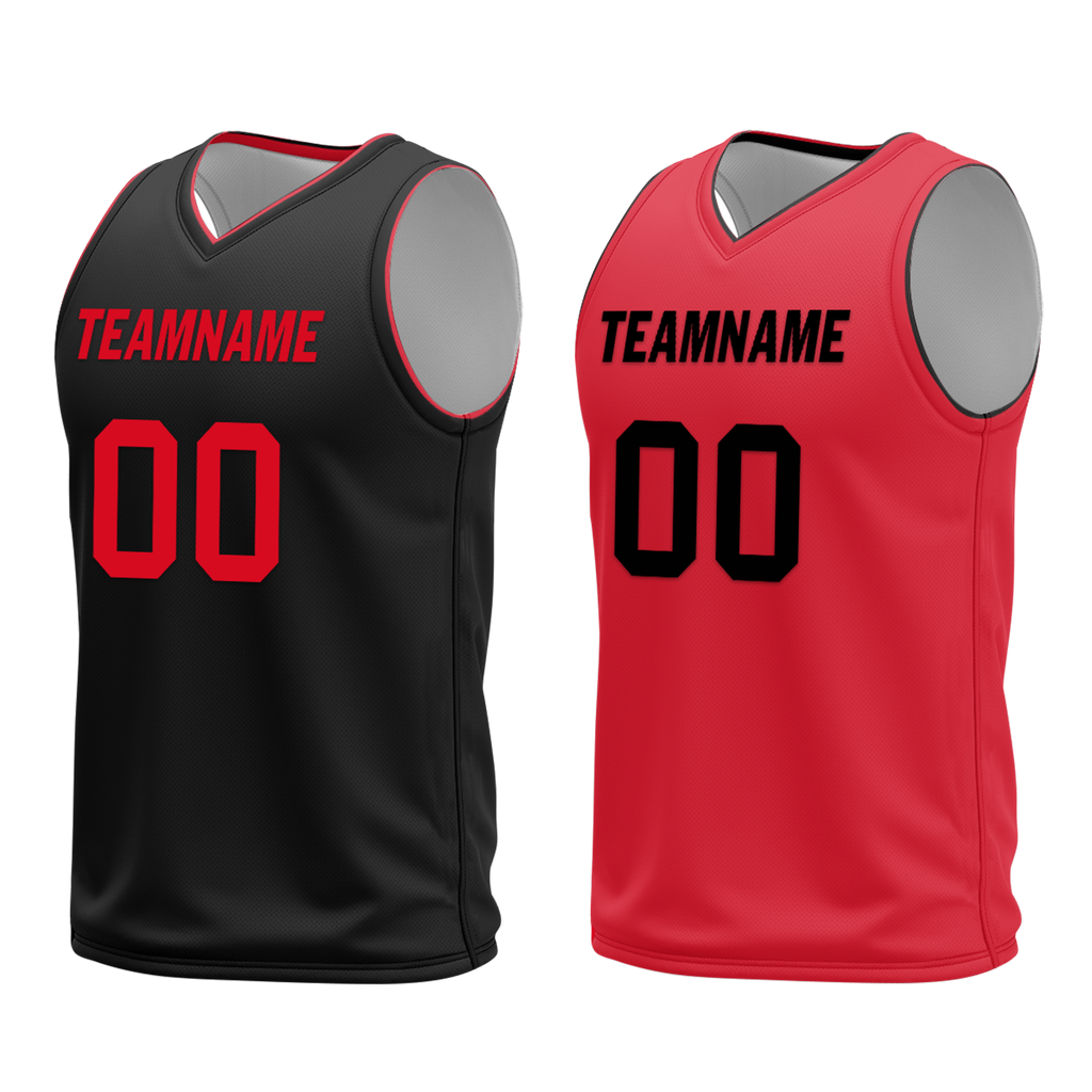 Custom Black Red Classic Style Reversible Basketball Uniform Personalized COOLMAX BBJR-D017018