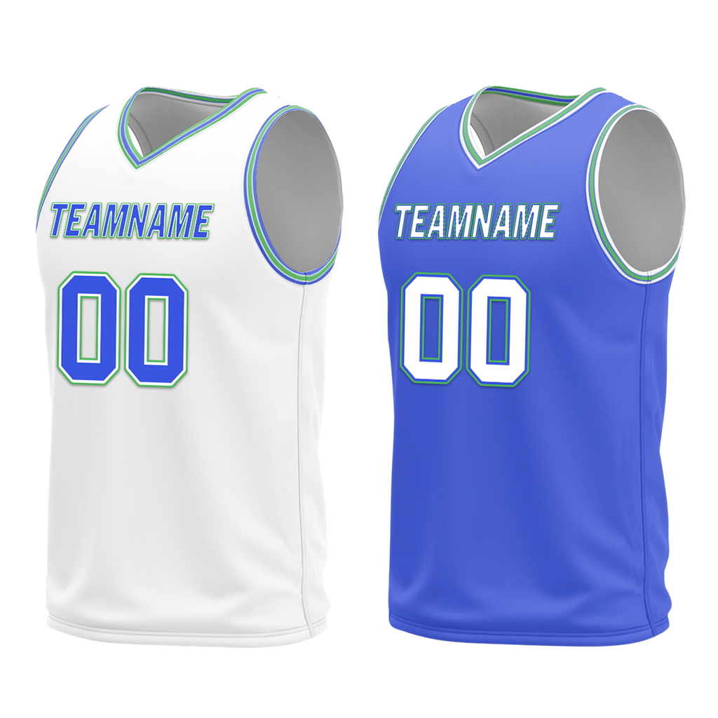 Custom White Blue Classic Style Reversible Basketball Uniform Personalized Ordinary BBJR-D017045