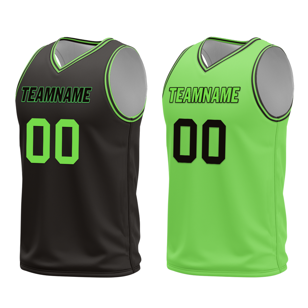 Custom Black Green Classic Style Reversible Basketball Uniform Personalized COOLMAX BBJR-D017049