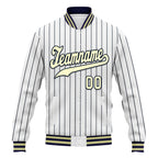 Custom White Navy Stripe Fashion Jacket Bomber Full-Snap Varsity Letterman Personalized Jacket FZ005-D020219-25