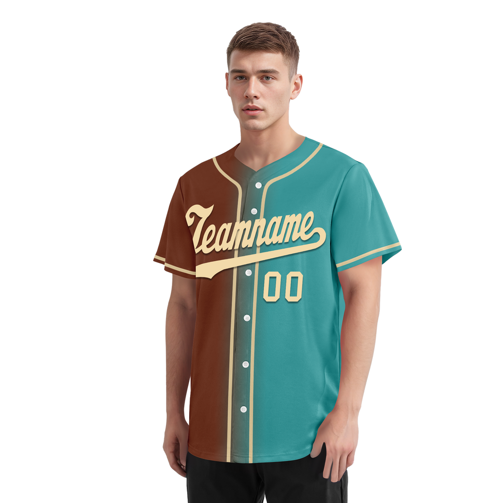 Custom Brown Cyan Gradient Fashion Personalized Authentic Baseball Jersey BSBJ01-D0a7088