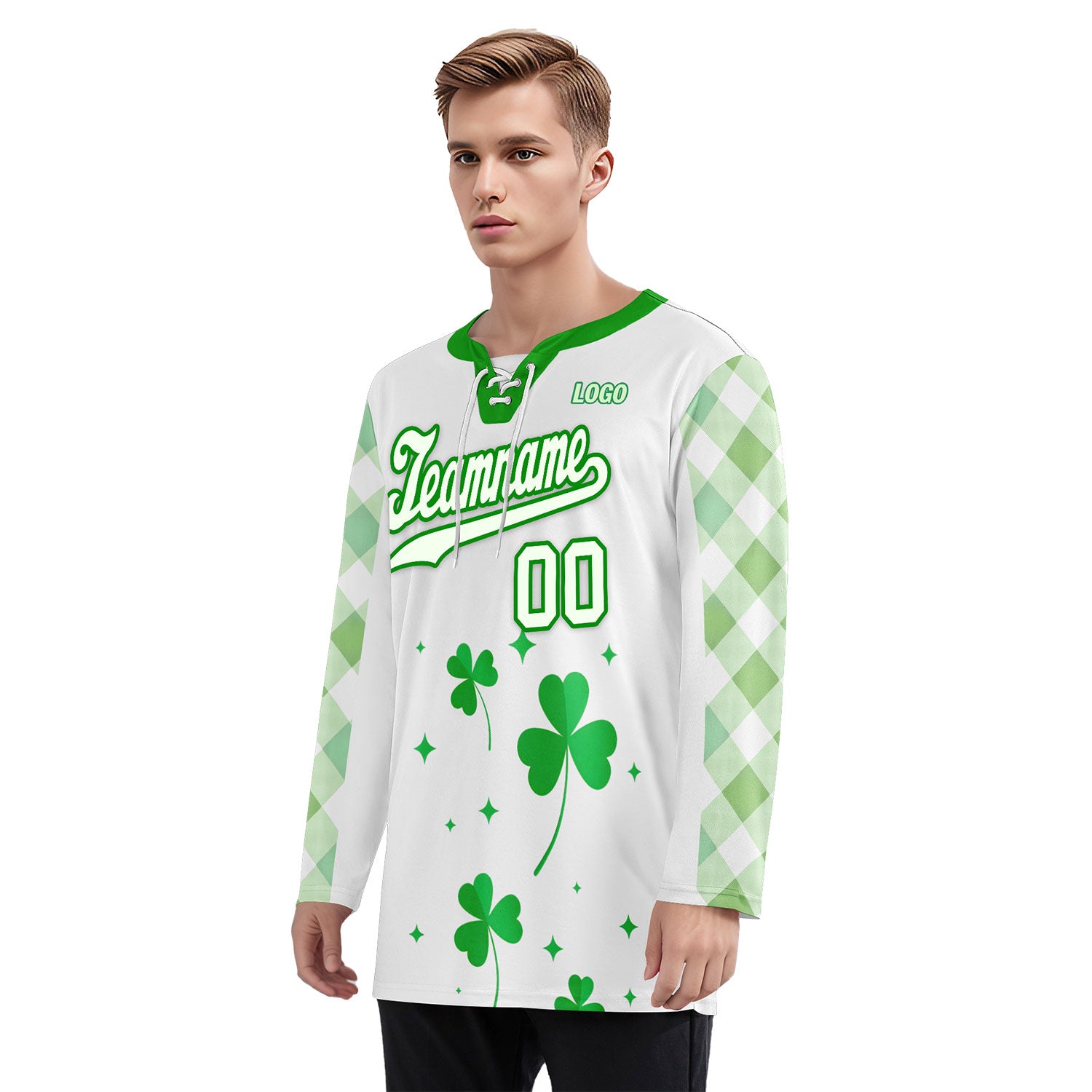 Custom Four-leaf clover Personalized Hockey Jersey HCKJ01-E0615-1