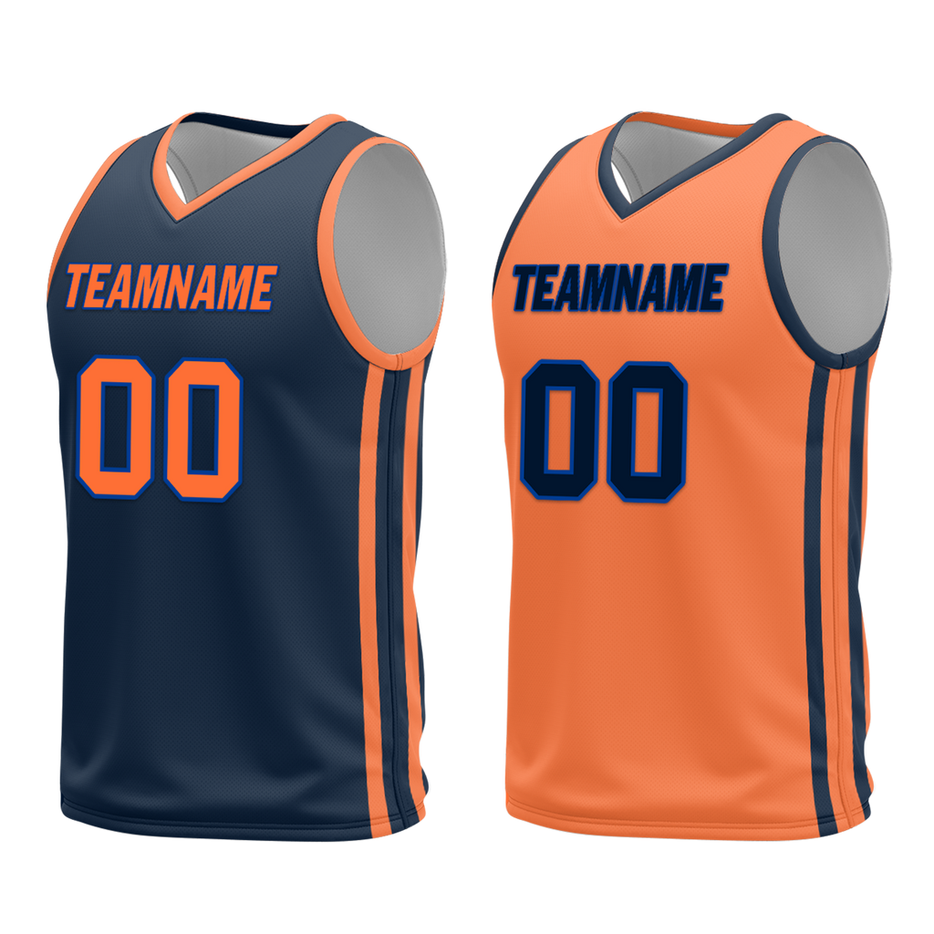 Custom Blue Orange Classic Style Reversible Basketball Uniform Personalized COOLMAX BBJR-D017015