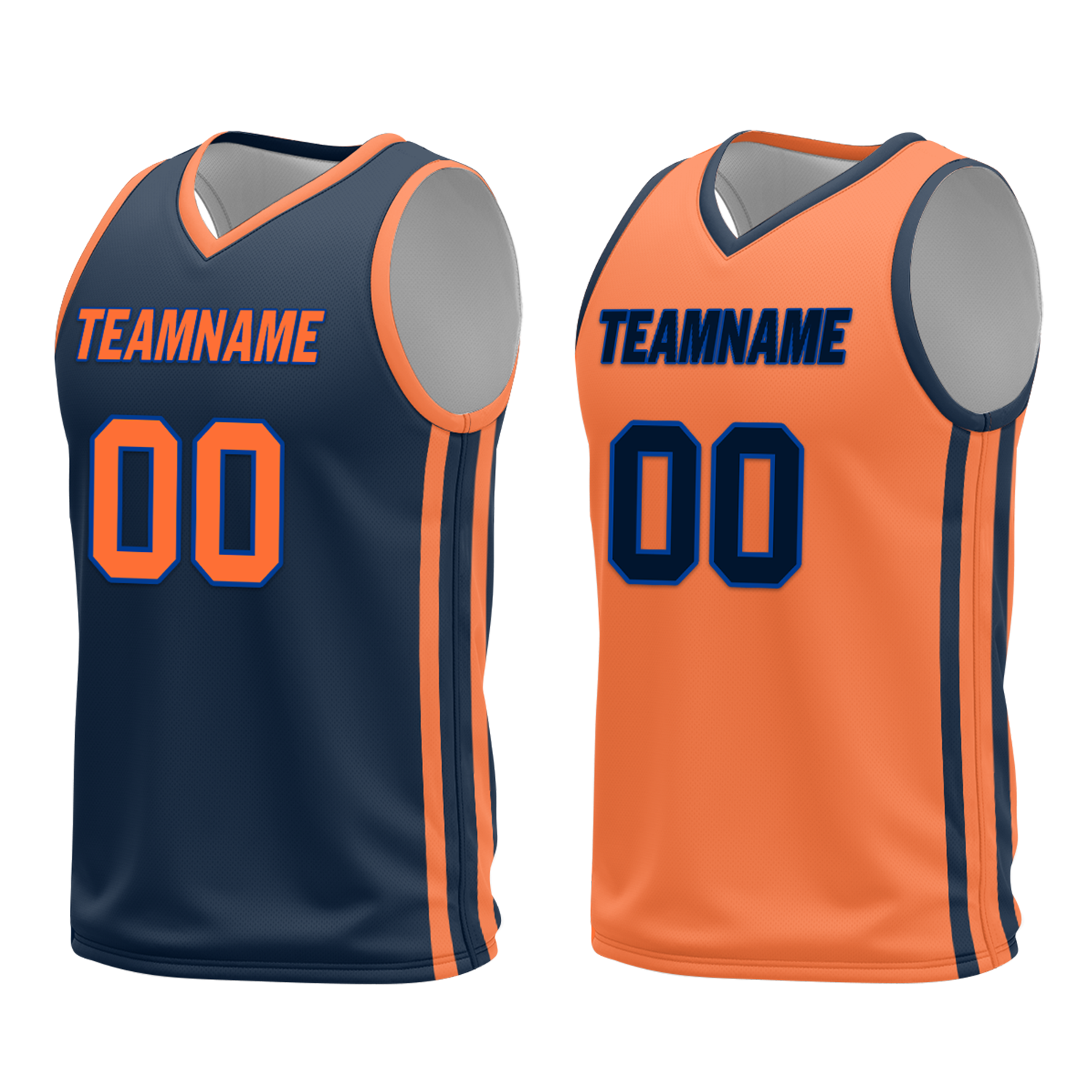 Custom Blue Orange Classic Style Reversible Basketball Uniform Personalized COOLMAX BBJR-D017015