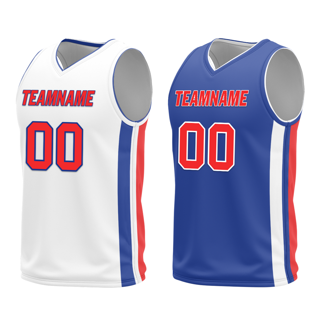 Custom White Blue Classic Style Reversible Basketball Uniform Personalized COOLMAX BBJR-D017020