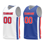 Custom White Blue Classic Style Reversible Basketball Uniform Personalized COOLMAX BBJR-D017020