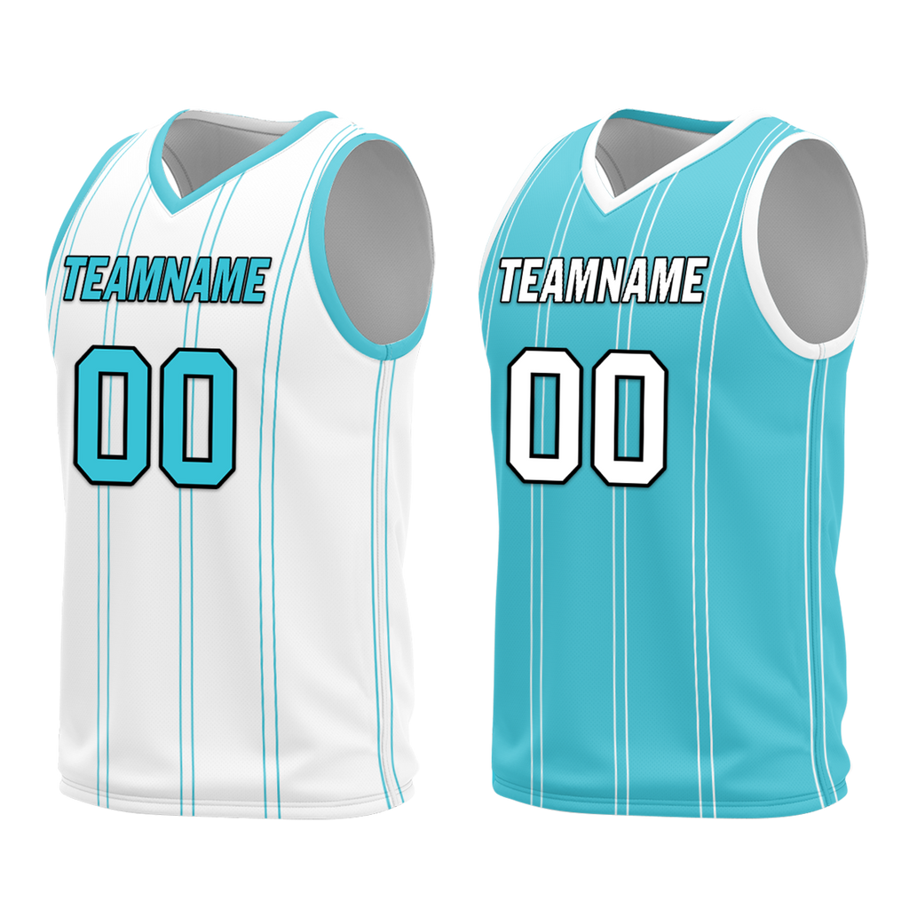 Custom White Blue Classic Style Reversible Basketball Uniform Personalized COOLMAX BBJR-D017013