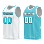 Custom White Blue Classic Style Reversible Basketball Uniform Personalized COOLMAX BBJR-D017013