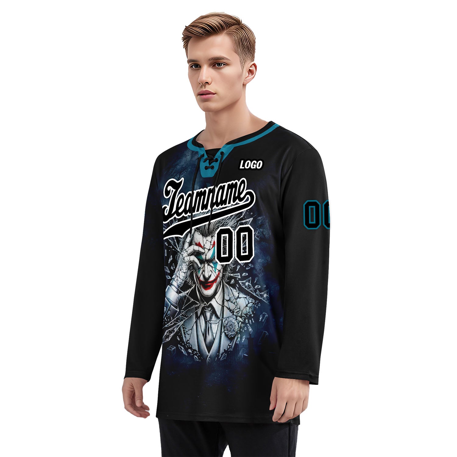 Custom Black White Teal Gothic Personalized Hockey Jersey HCKJ01-E0601-12
