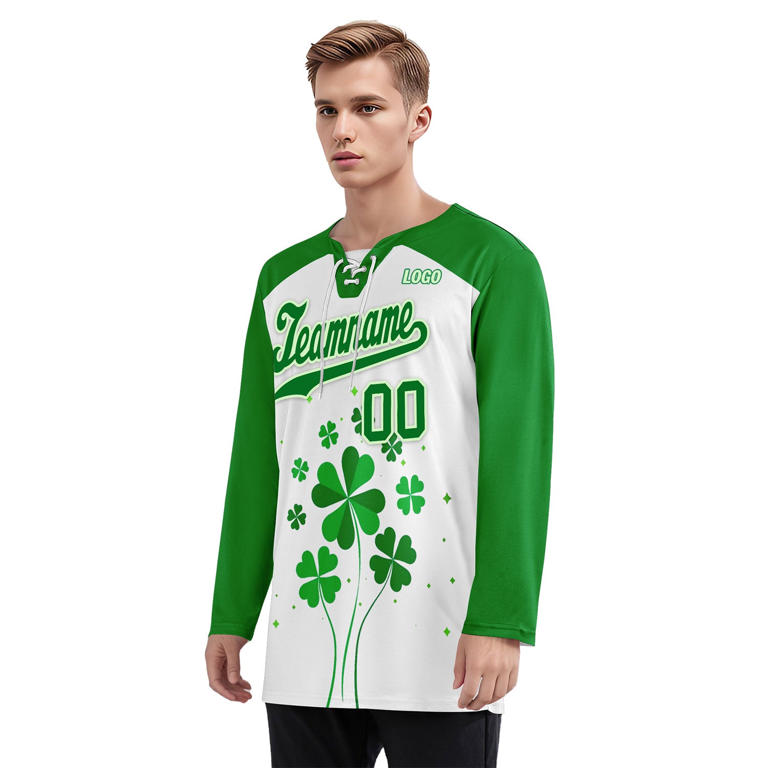 Custom Four-leaf clover Personalized Hockey Jersey HCKJ01-E0615-2