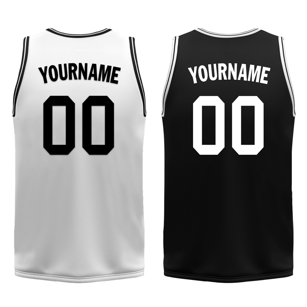 Custom White Black Classic Style Reversible Basketball Uniform Personalized COOLMAX BBJR-D017008