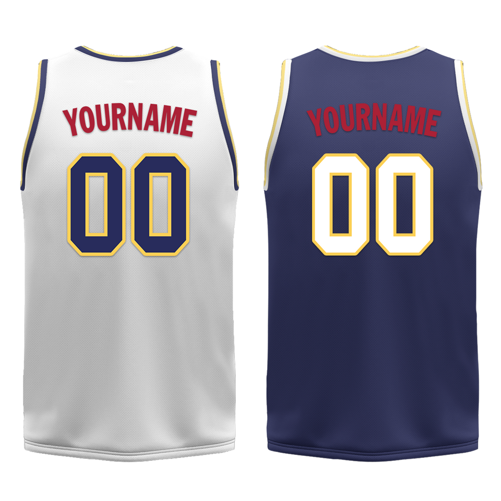 Custom White Blue Classic Style Reversible Basketball Uniform Personalized COOLMAX BBJR-D017030