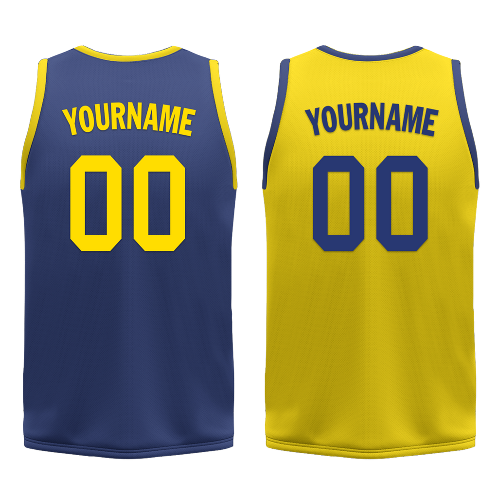 Custom Blue Yellow Classic Style Reversible Basketball Uniform Personalized COOLMAX BBJR-D017003