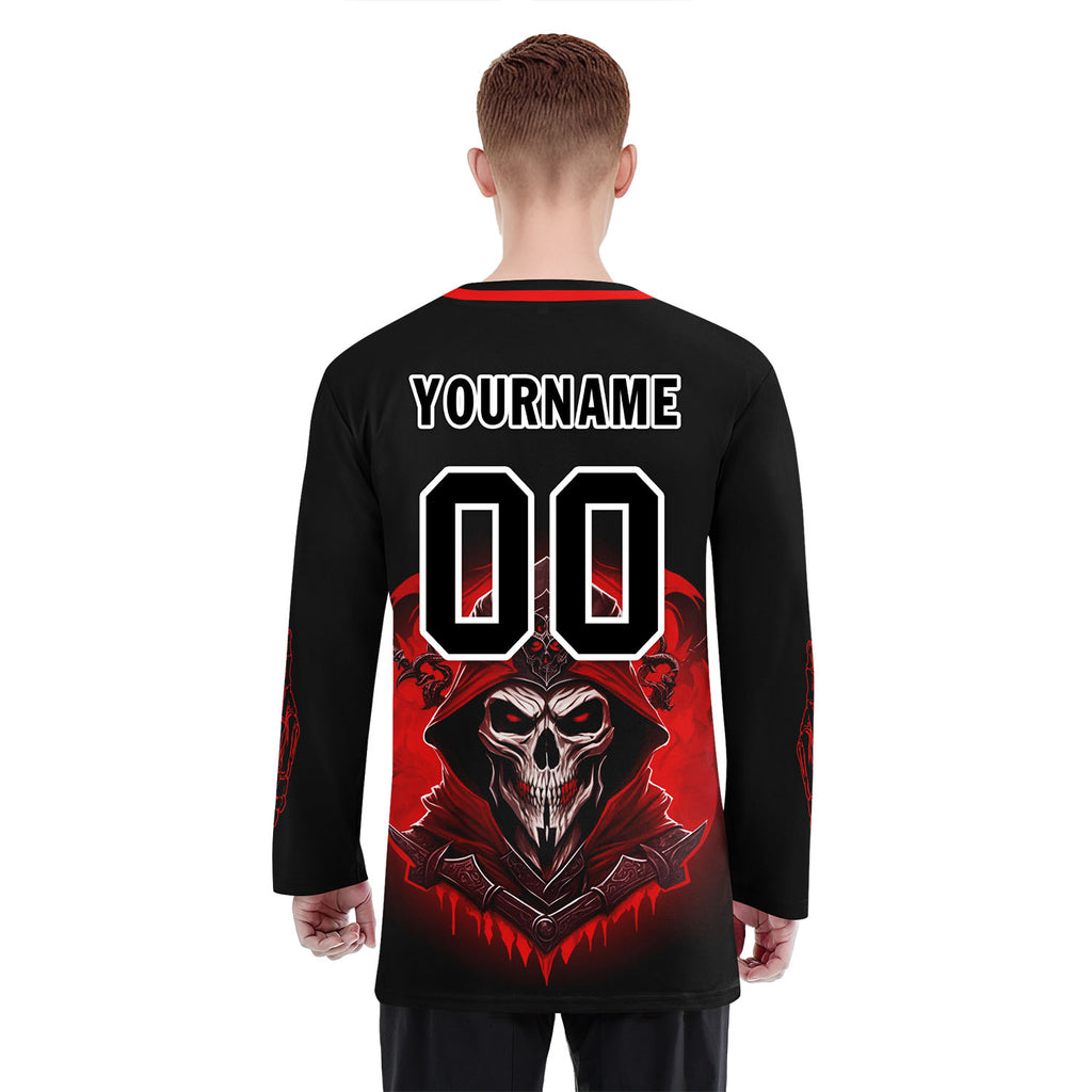 Custom Black Red Gothic Personalized Hockey Jersey HCKJ01-E0601-08