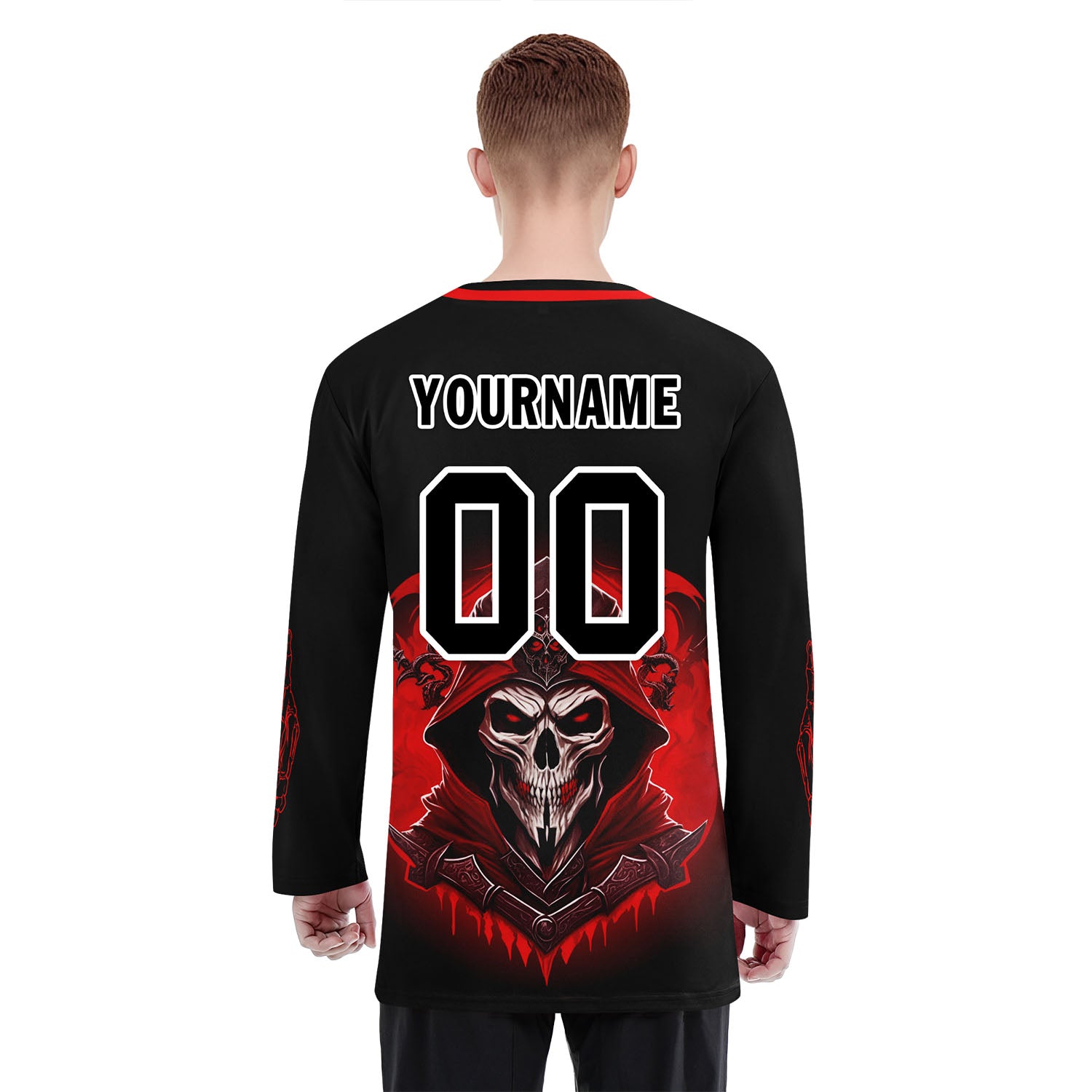Custom Black Red Gothic Personalized Hockey Jersey HCKJ01-E0601-08