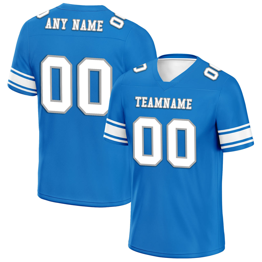 Custom Blue White Detroit Personalized Authentic Football Jersey FBJ02-E0601-1