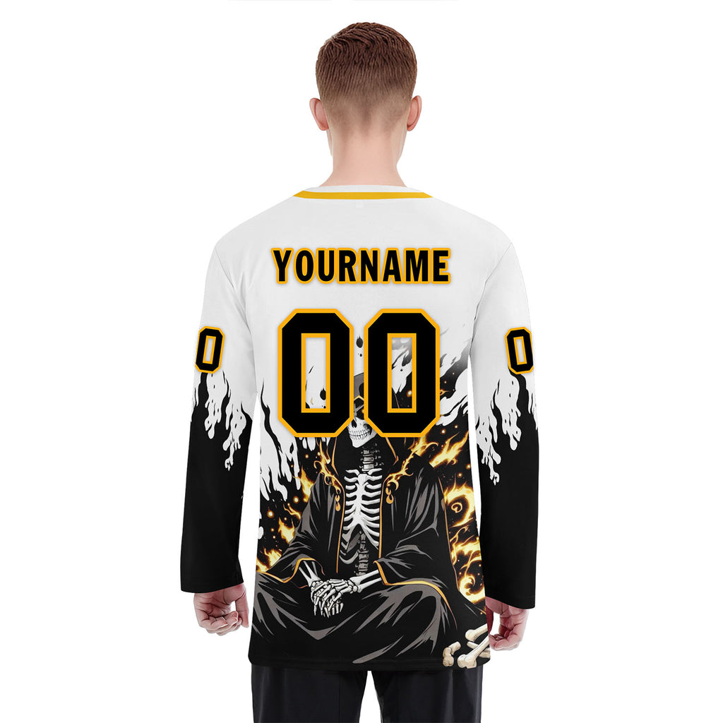 Custom White Black Gold Gothic Personalized Hockey Jersey HCKJ01-E0601-13