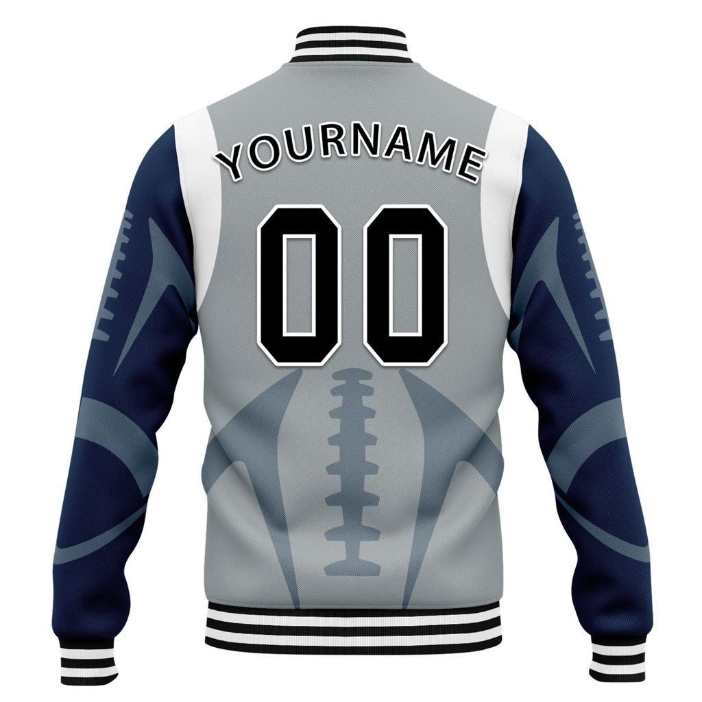 Custom Gray Seattle Jacket Bomber Full-Snap Varsity Letterman Personalized Jacket FZ005-D025004-27