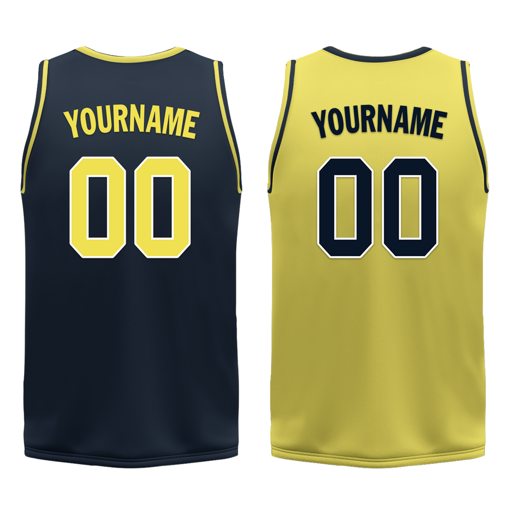 Custom Blue Yellow Classic Style Reversible Basketball Uniform Personalized Ordinary BBJR-D017059